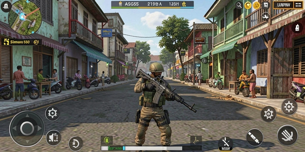 Screenshot gameplay ASG55 yang menunjukkan strategi simulasi.