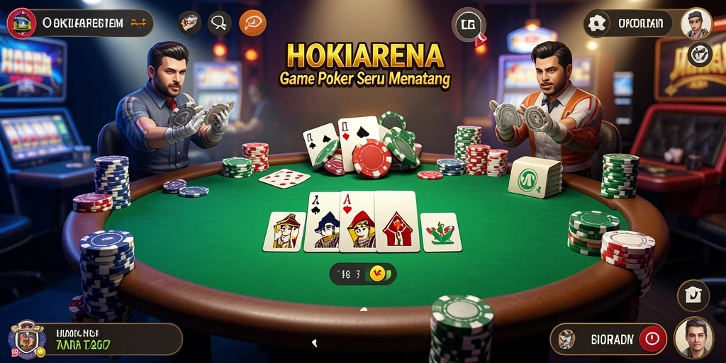Tampilan gameplay seru di HOKIARENA yang menampilkan keseruan permainan poker.