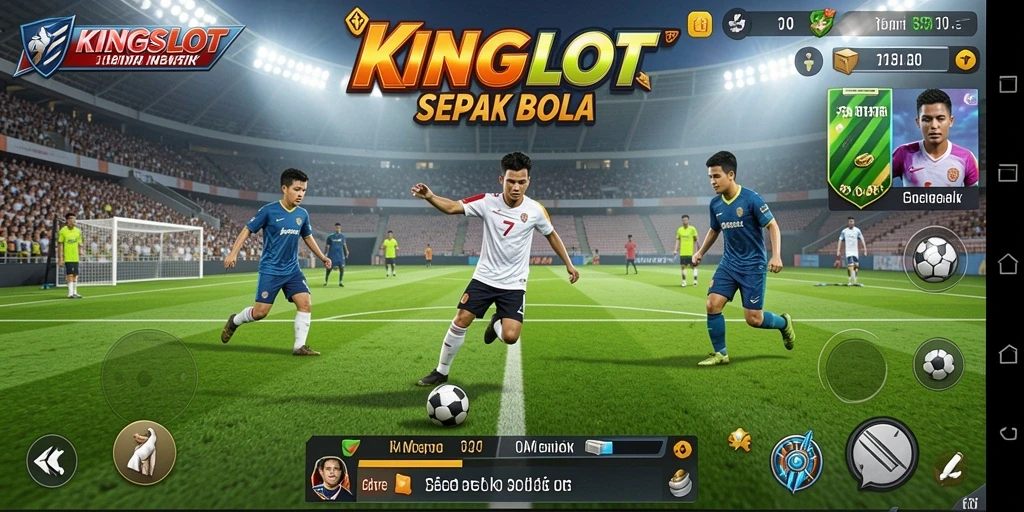 Tampilan gameplay mendebarkan dari KINGSLOT di lapangan sepak bola.